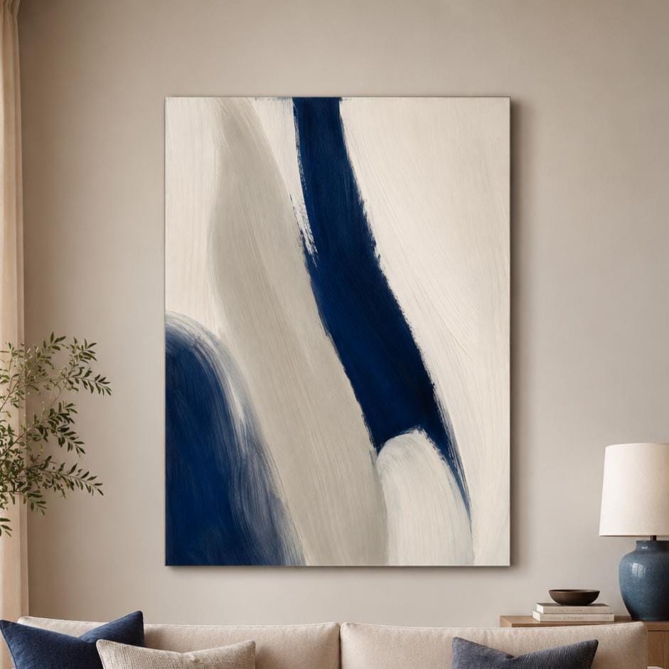 Quadro astratto blu e beige minimal: stampa artistica da parete