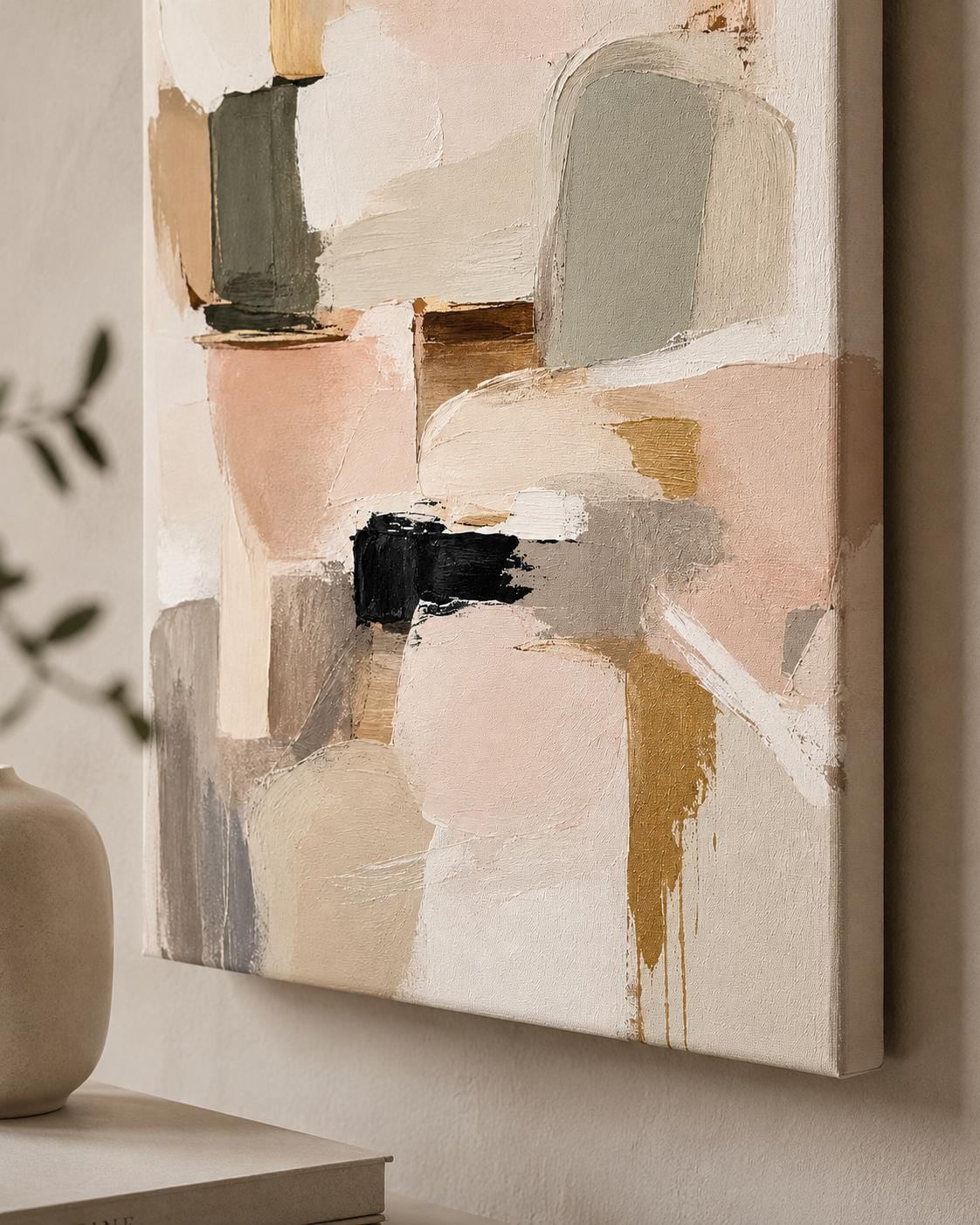 Quadro astratto beige e rosa cipria: vista 3 del prodotto