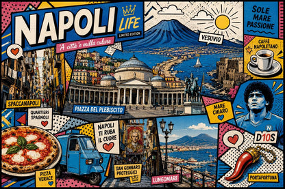 Quadro Napoli Pop Art – Vesuvio e cuore azzurro: vista 3 del prodotto