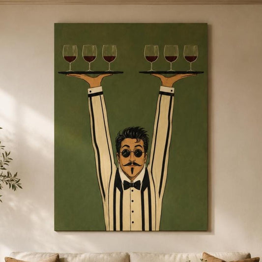 Cameriere con Vassoi di Vino: stampa artistica da parete