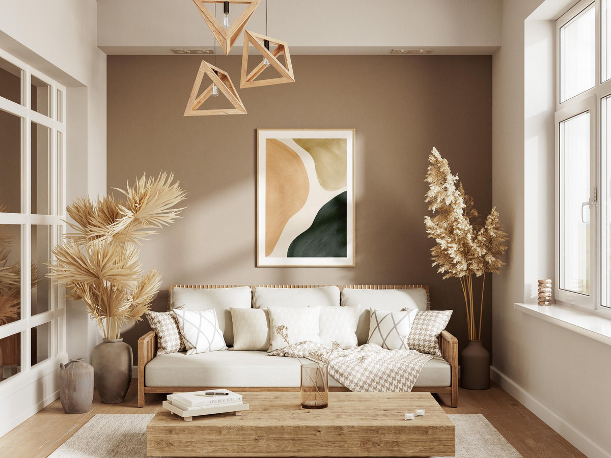 Quadro astratto beige sabbia e verde scuro: vista 4 del prodotto
