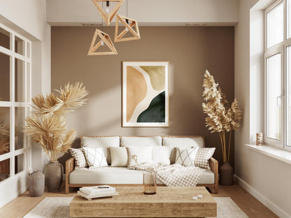 Quadro astratto beige sabbia e verde scuro: vista 4 del prodotto