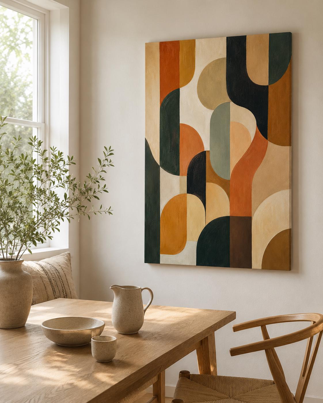 Quadro astratto geometrico terracotta e verde: vista 5 del prodotto