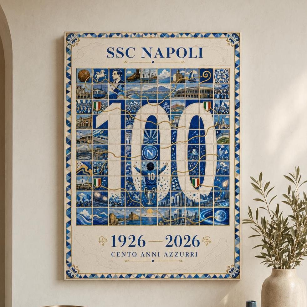 SSC Napoli 100 anni – Poster celebrativo vintage: stampa artistica da parete
