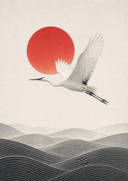 Quadro airone bianco con sole rosso: vista 3 del prodotto