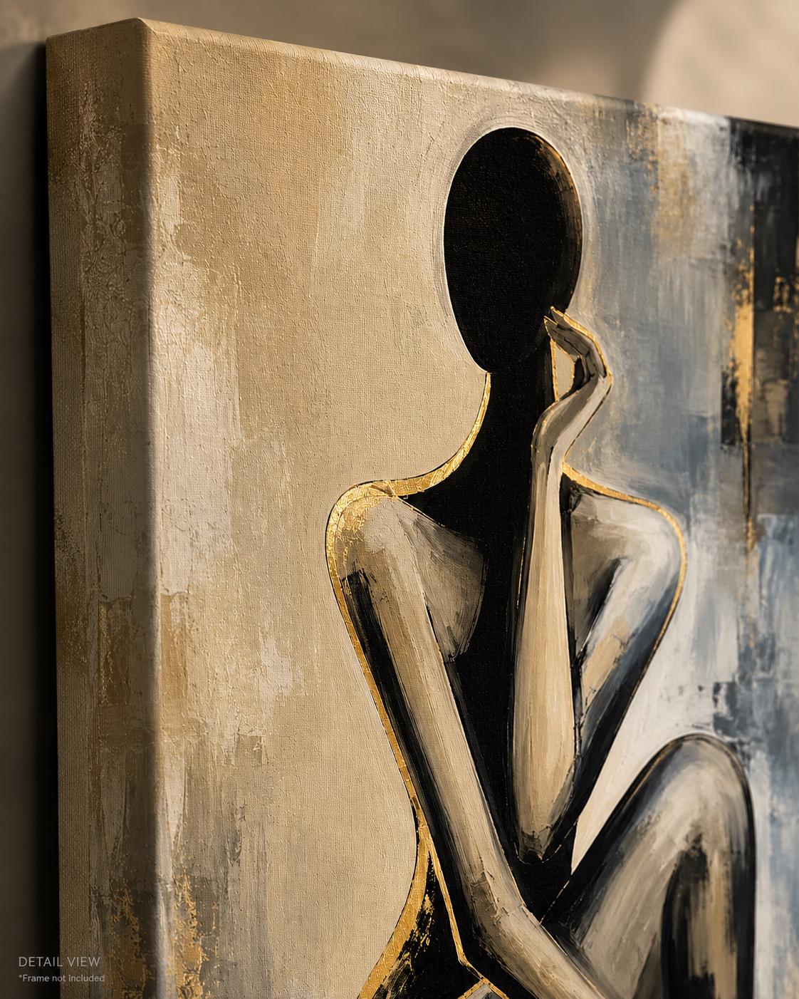 Quadro donna astratta elegante nero e oro: vista 4 del prodotto