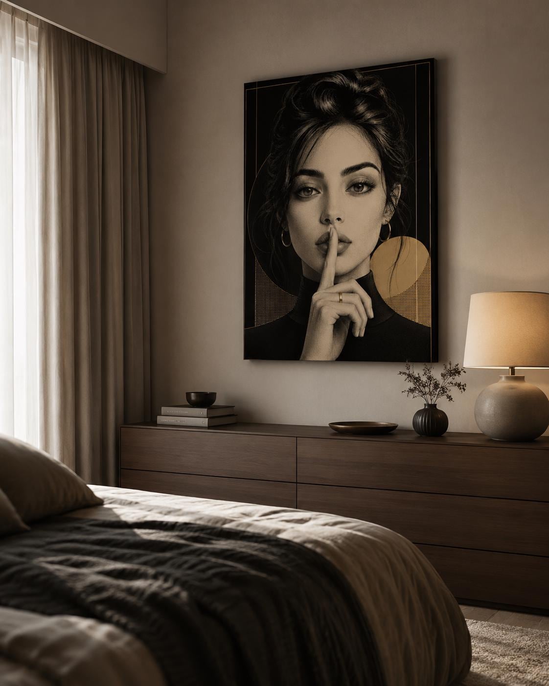 Quadro donna elegante bianco nero e oro: vista 5 del prodotto