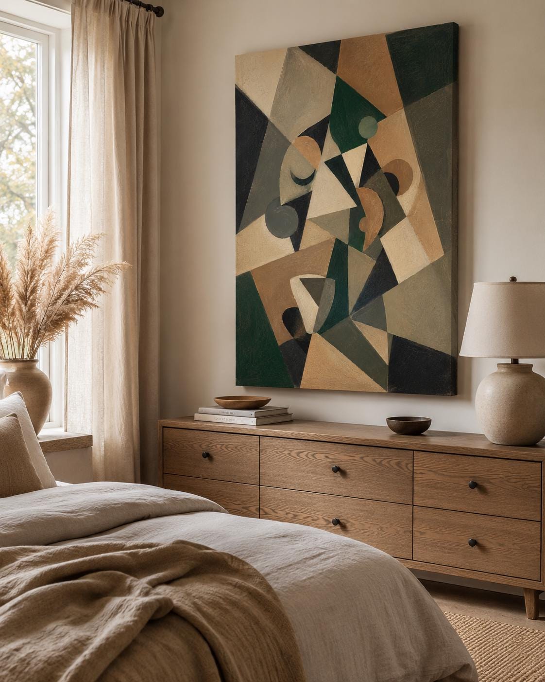 Quadro astratto geometrico verde beige e nero: vista 6 del prodotto