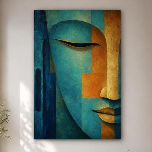 Quadro Volto Astratto Blu e Oro: stampa artistica da parete
