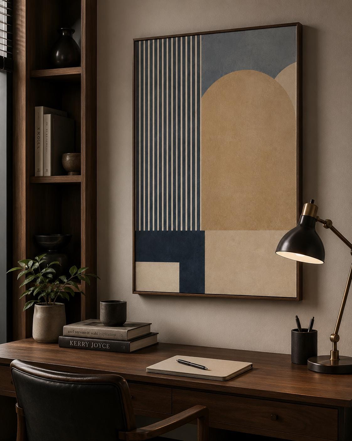 Quadro astratto geometrico blu beige e sabbia: vista 5 del prodotto