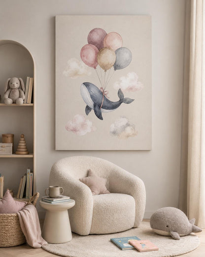 Quadro balena con palloncini per cameretta: vista 3 del prodotto