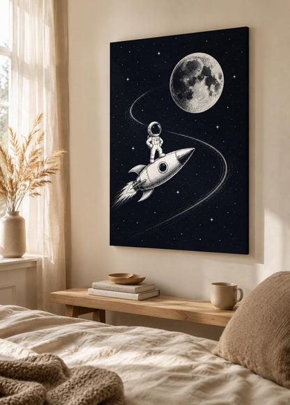Quadro astronauta su razzo per cameretta: vista 2 del prodotto