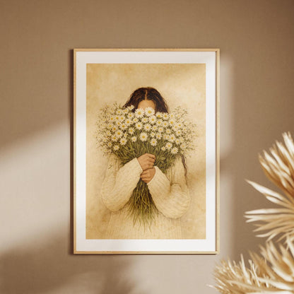 Quadro donna con margherite: stampa artistica da parete