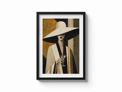 Quadro donna elegante con cappello e calice: vista 5 del prodotto
