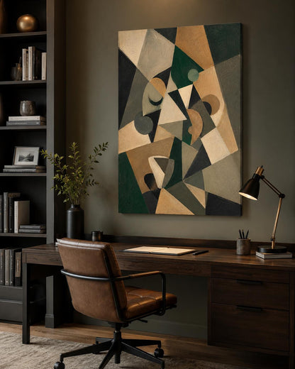 Quadro astratto geometrico verde beige e nero: vista 4 del prodotto