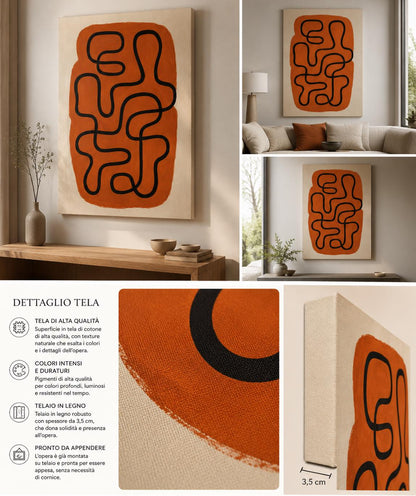 Quadro astratto terracotta e nero minimal: vista 5 del prodotto