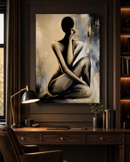 Quadro donna astratta elegante nero e oro: vista 6 del prodotto