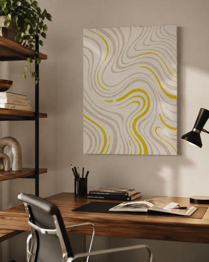 Quadro astratto minimal beige e giallo oro: vista 5 del prodotto