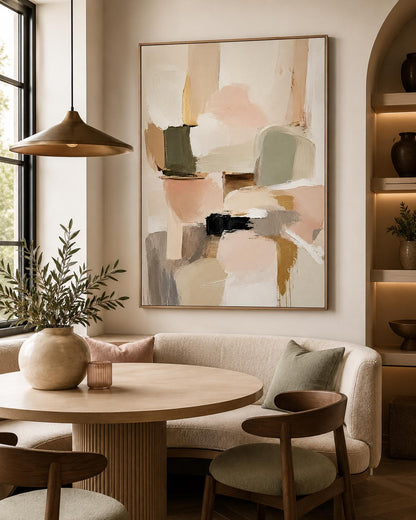 Quadro astratto beige e rosa cipria: vista 5 del prodotto