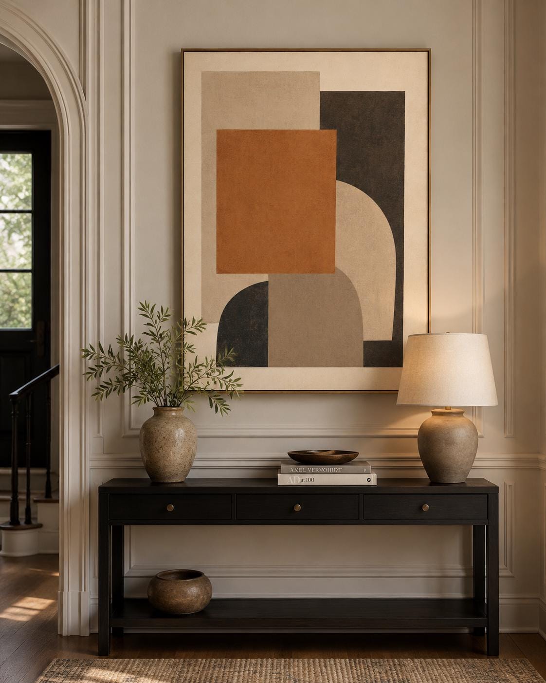 Quadro astratto geometrico beige e terracotta: vista 6 del prodotto