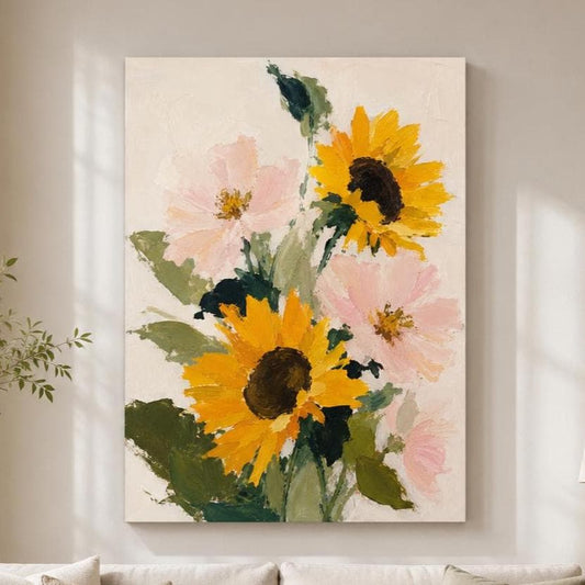 Girasoli e Fiori Rosa: stampa artistica da parete