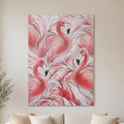 Quadro fenicotteri rosa tropicale: stampa artistica da parete
