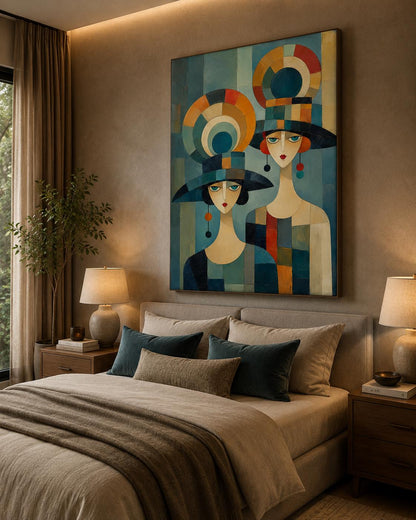 Quadro donne con cappelli stile art déco: vista 6 del prodotto