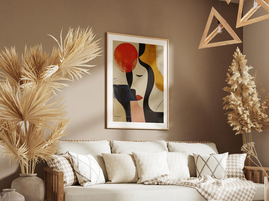 Quadro volto donna astratto rosso e oro: vista 2 del prodotto
