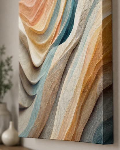 Quadro astratto materico beige, terracotta e azzurro: vista 3 del prodotto