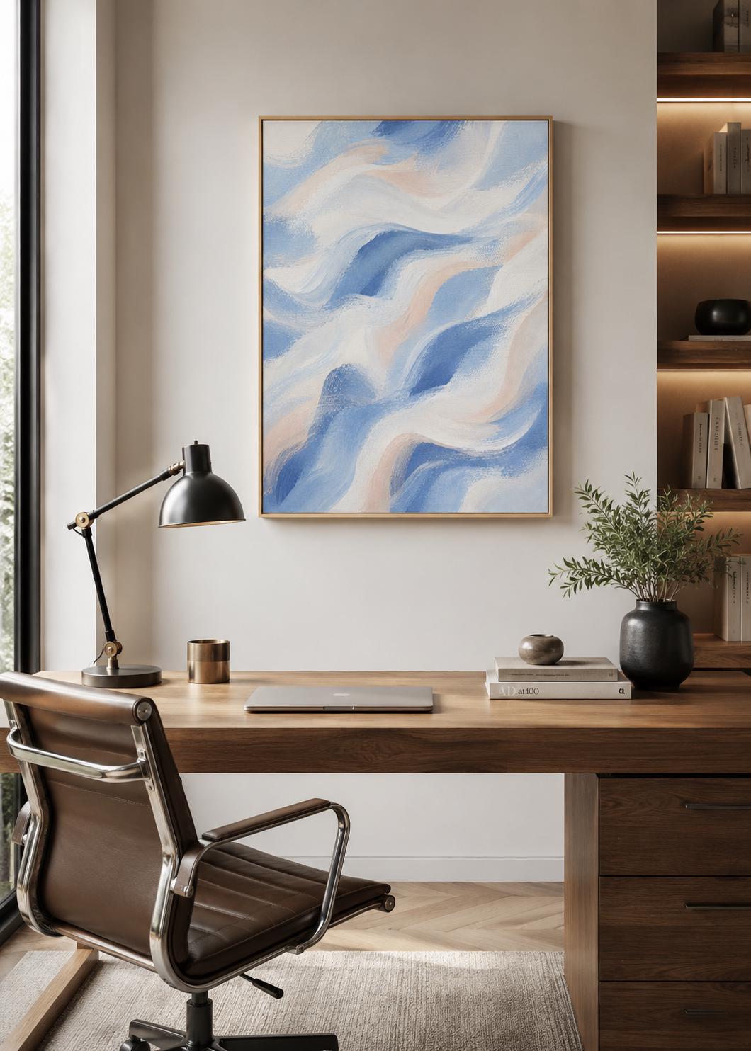 Quadro astratto azzurro e rosa pastello: vista 2 del prodotto