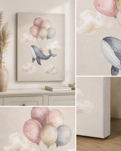 Quadro balena con palloncini per cameretta: vista 2 del prodotto