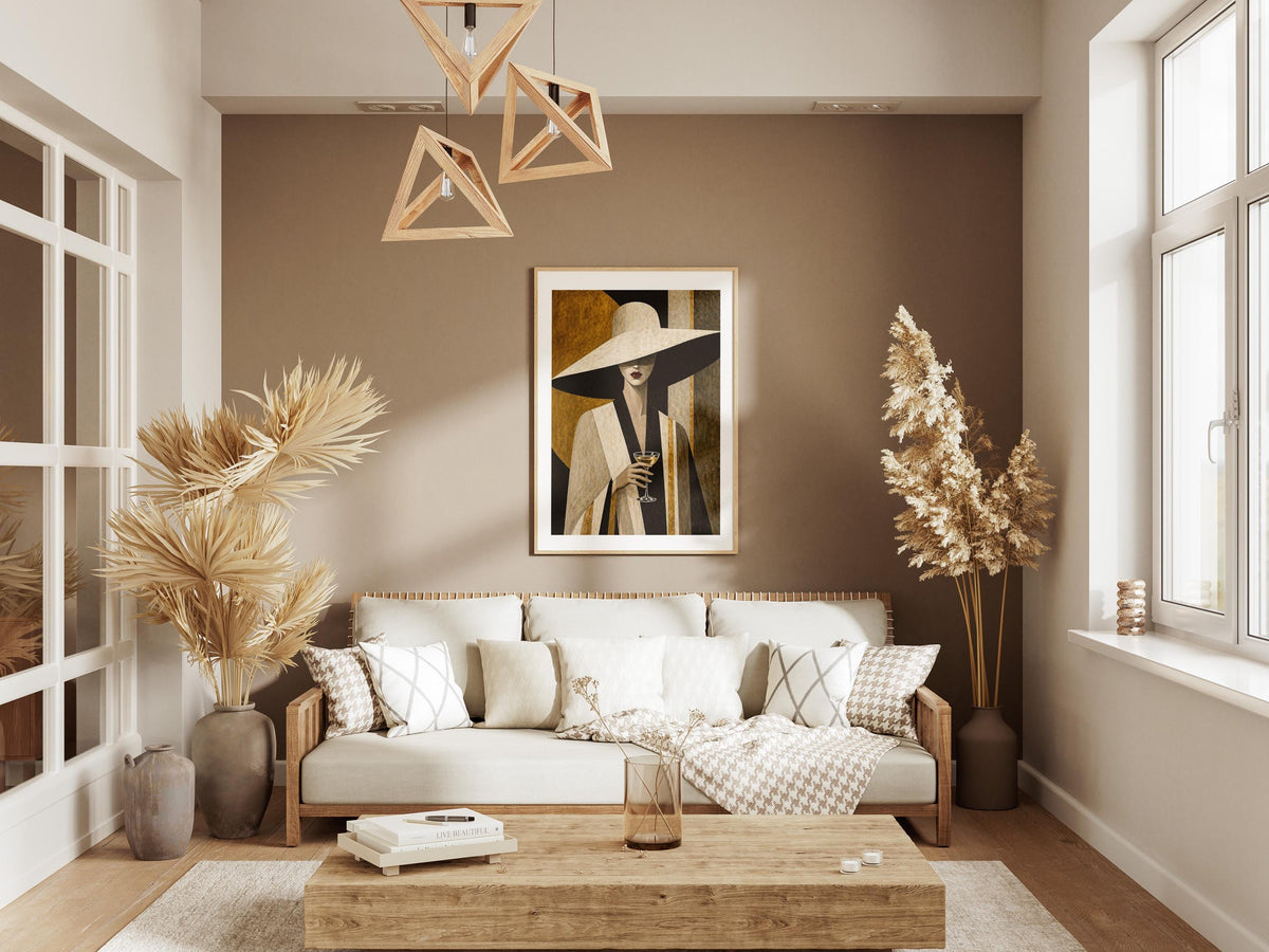 Quadro donna elegante con cappello e calice: vista 4 del prodotto