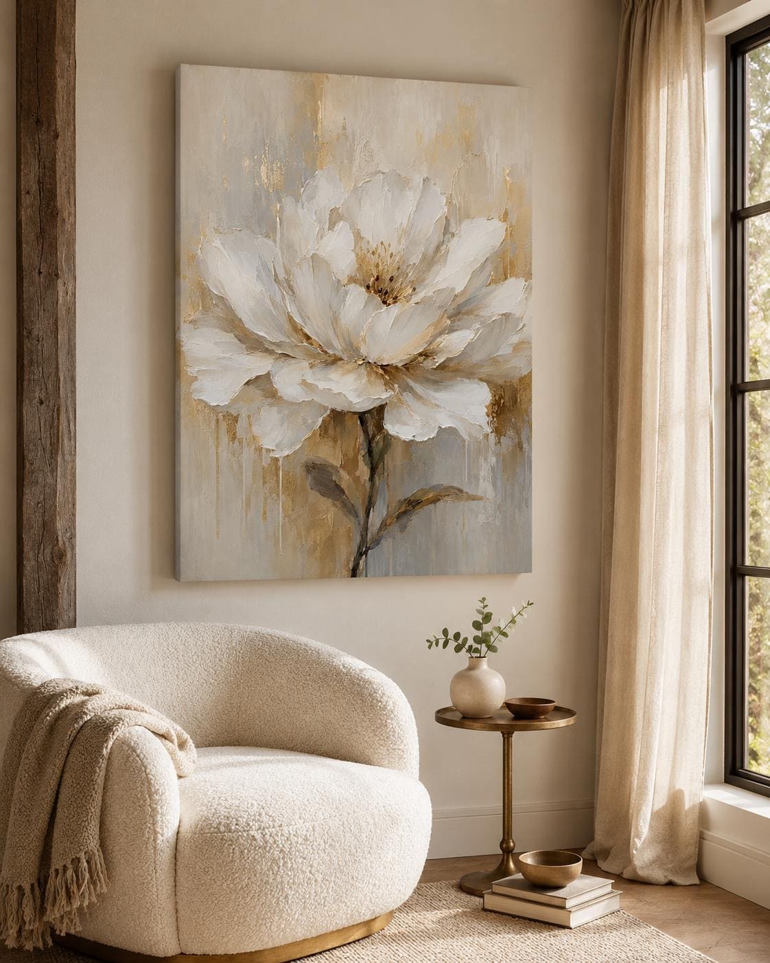 Quadro floreale bianco e oro: vista 5 del prodotto