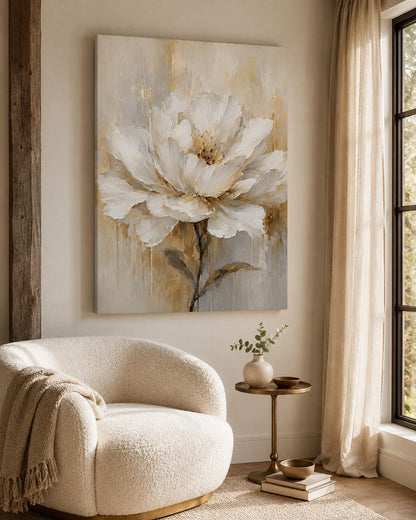 Quadro floreale bianco e oro: vista 5 del prodotto