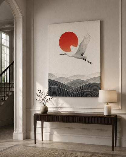 Quadro airone bianco con sole rosso: vista 6 del prodotto