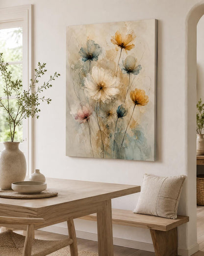 Quadro floreale acquerello beige e azzurro: vista 6 del prodotto