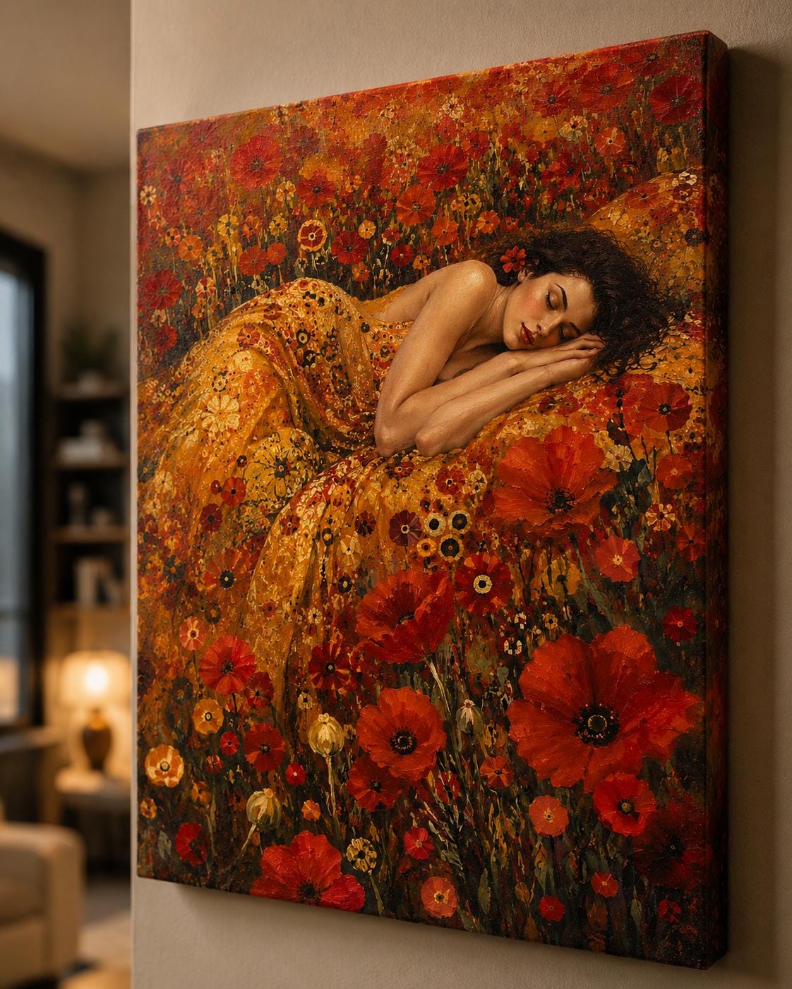 Quadro donna tra papaveri rossi: vista 2 del prodotto