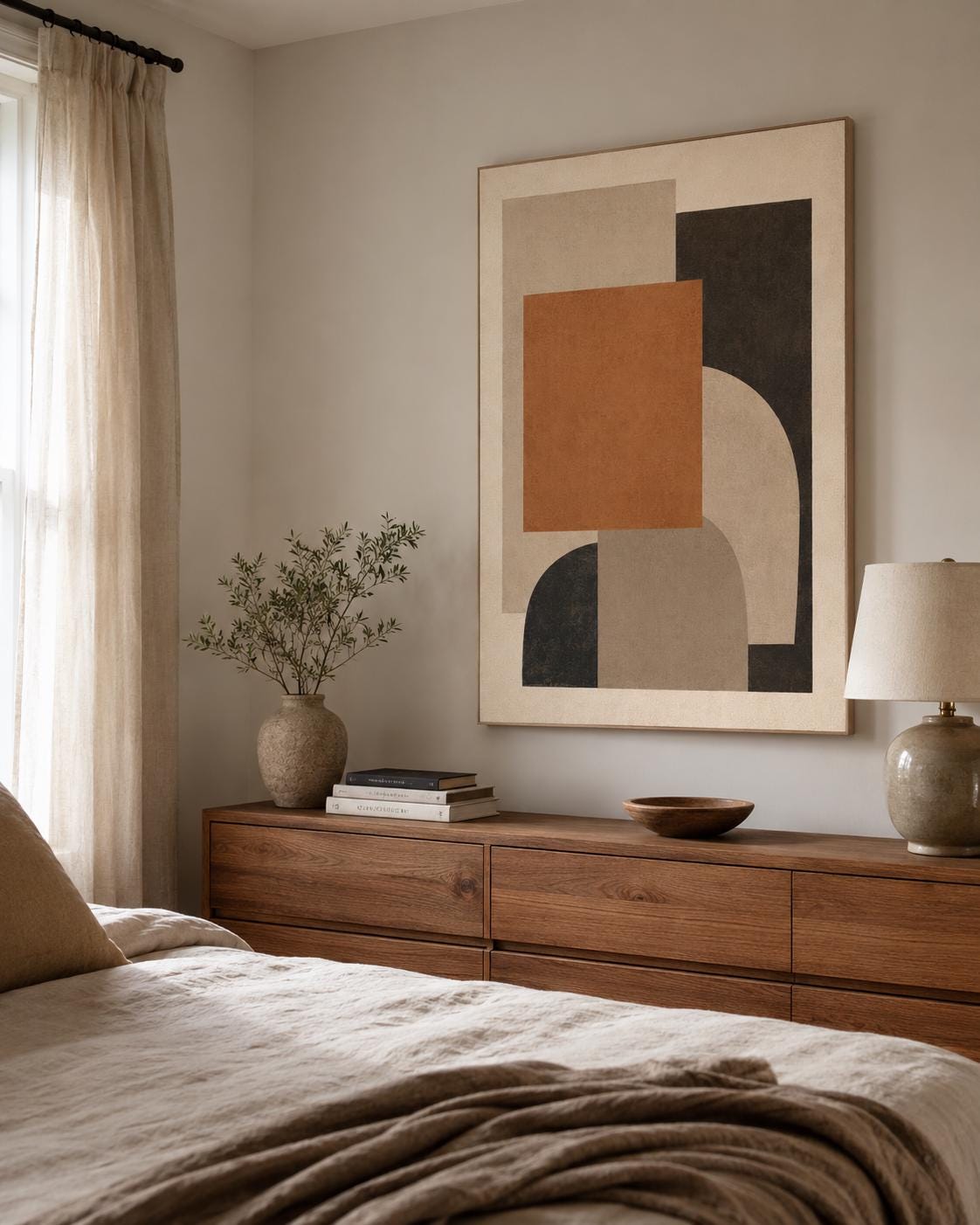 Quadro astratto geometrico beige e terracotta: vista 5 del prodotto