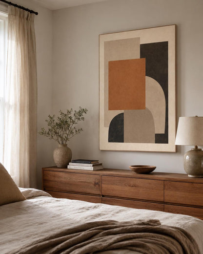 Quadro astratto geometrico beige e terracotta: vista 5 del prodotto