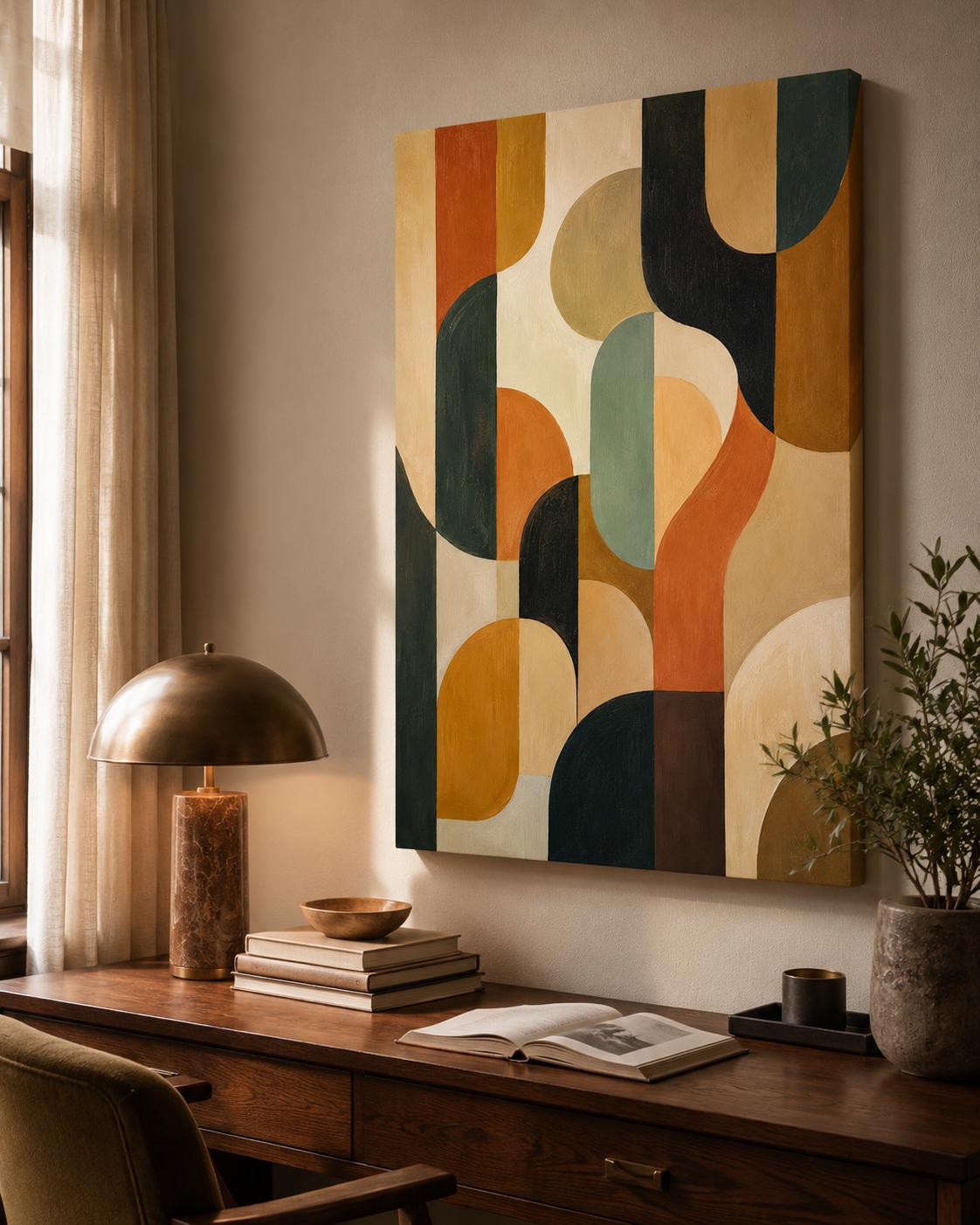 Quadro astratto geometrico terracotta e verde: vista 4 del prodotto