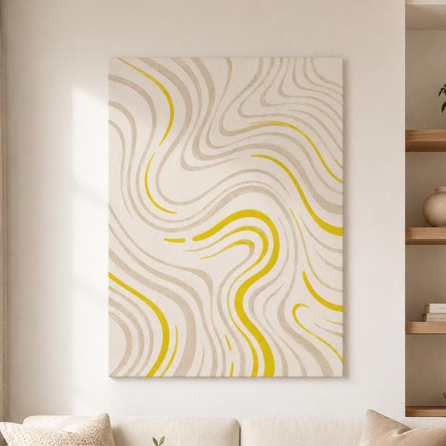 Quadro astratto minimal beige e giallo oro: stampa artistica da parete