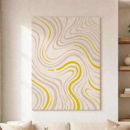 Quadro astratto minimal beige e giallo oro: stampa artistica da parete