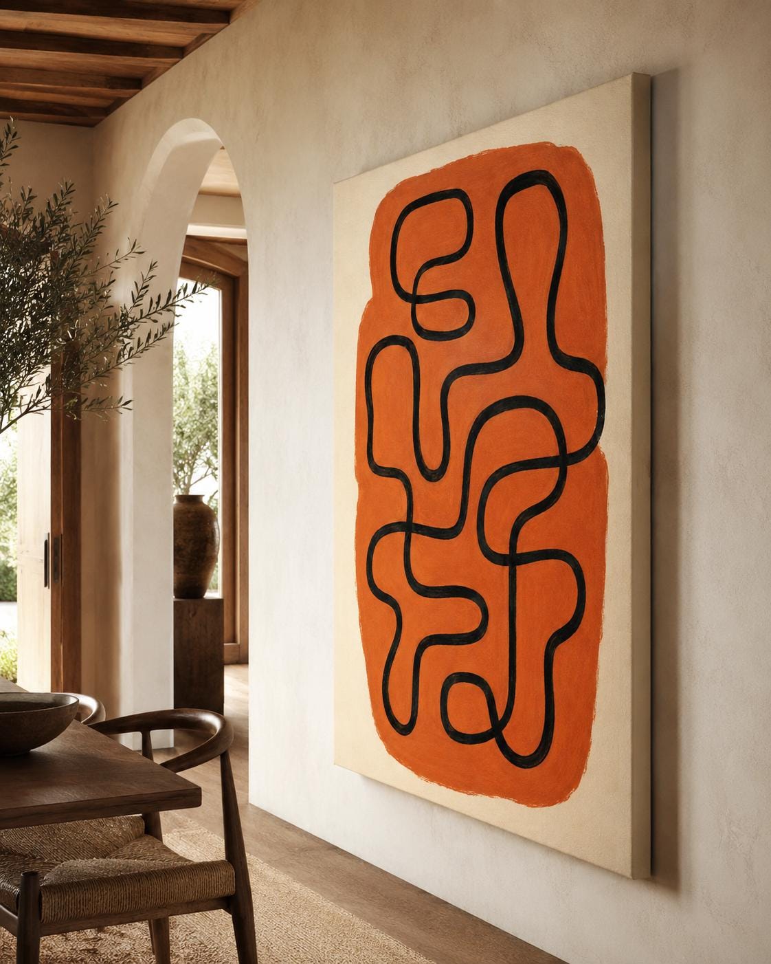 Quadro astratto terracotta e nero minimal: vista 4 del prodotto