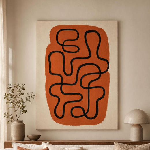 Quadro astratto terracotta e nero minimal