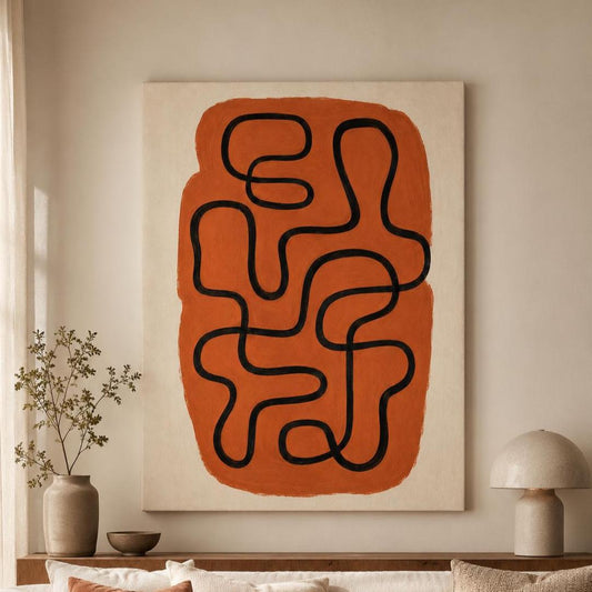 Quadro astratto terracotta e nero minimal: stampa artistica da parete
