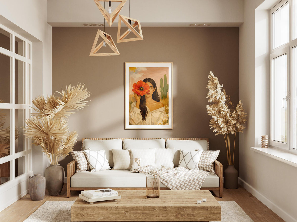 Quadro donna con fiore rosso e cactus: vista 4 del prodotto