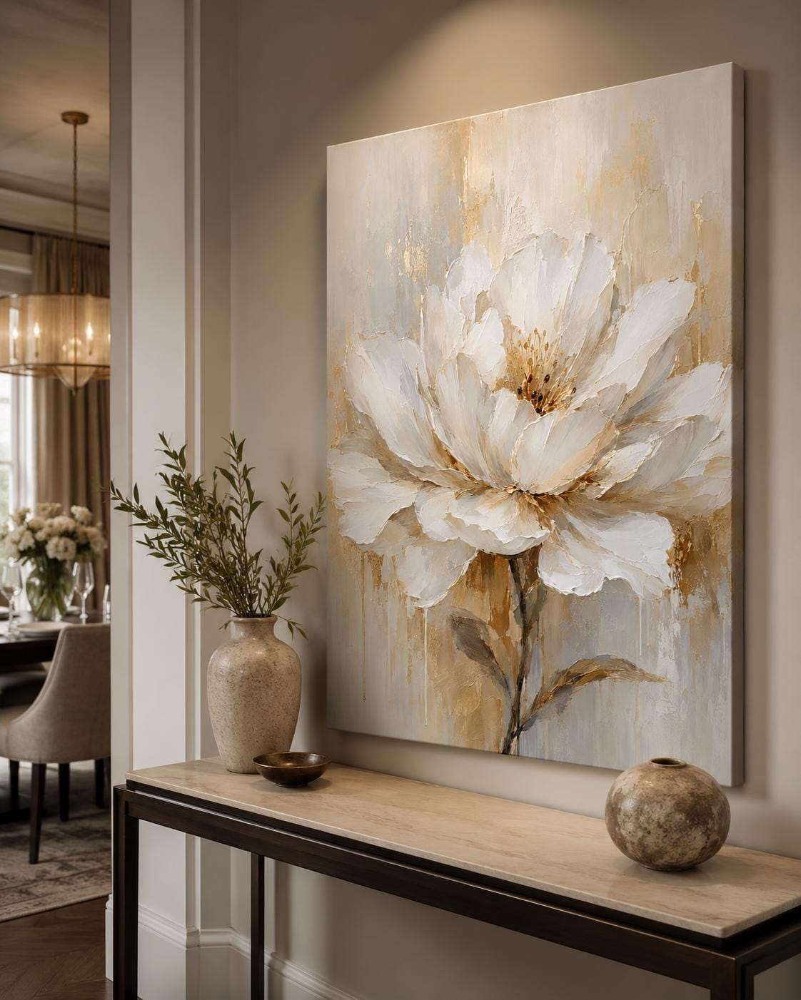 Quadro floreale bianco e oro: vista 3 del prodotto
