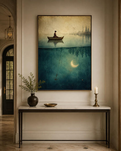 Quadro barca sul lago con luna: vista 6 del prodotto