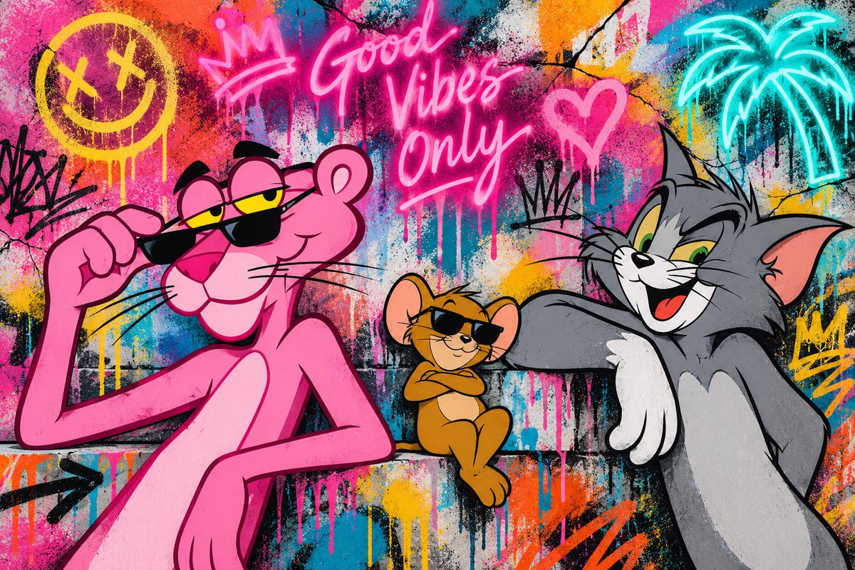 Poster digitale street art pop con graffiti neon - Download da stampare