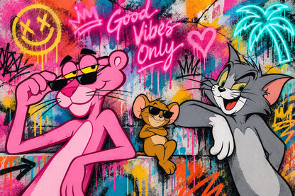Poster digitale street art pop con graffiti neon - Download da stampare